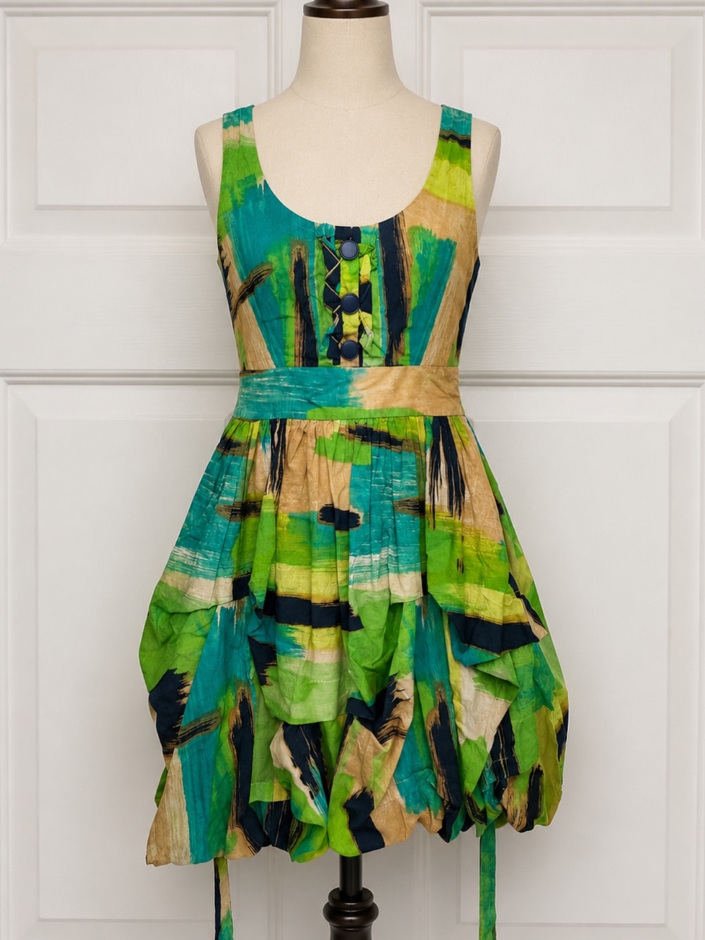 Forever 21 Y2K Green Teal and Beige Abstract Bubble Dress